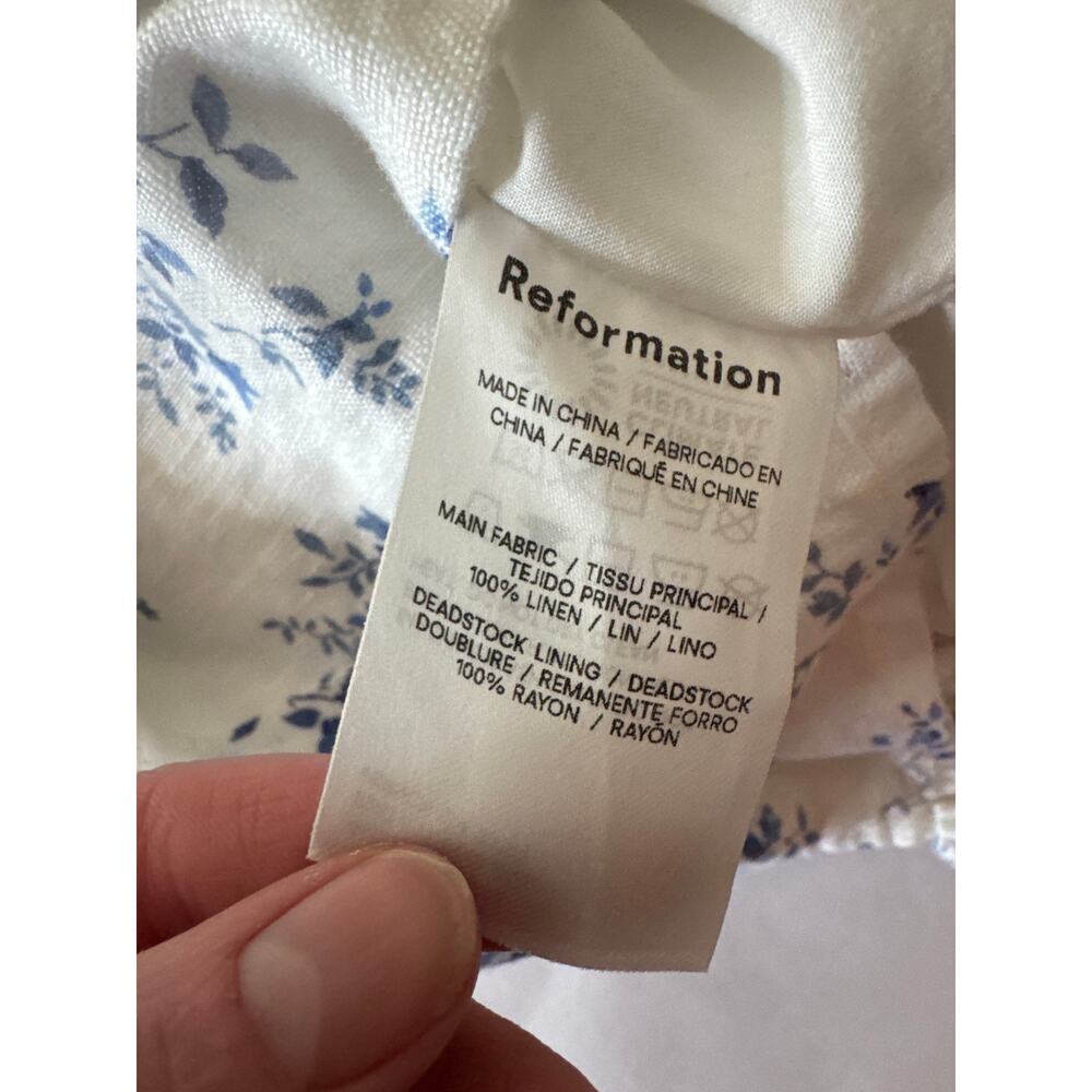 Reformation Eloise Floral Smocked Linen Cottagecore Tank Orlaya White Blue - Picture 9 of 9
